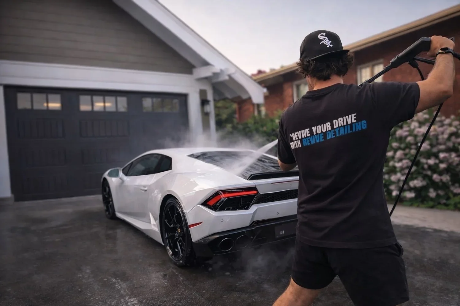White Lamborghini receiving mobile detailing in Brantford and surrounding areas